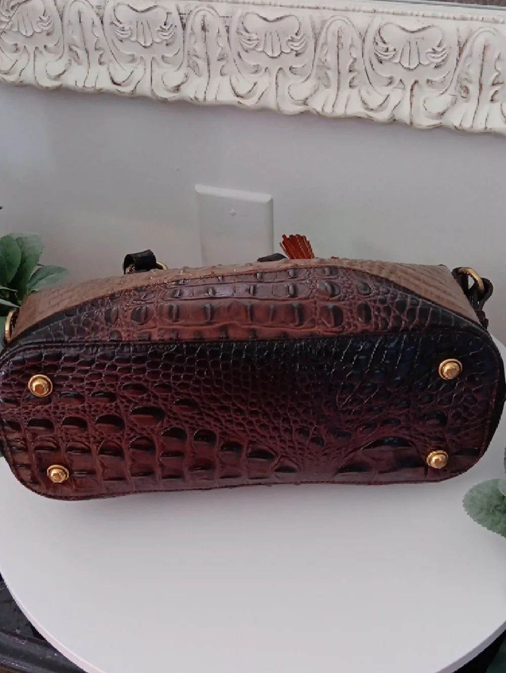 Brahmin Brown and Black Croc-Embossed Leather Satchel with Tassel - Picture 5 of 11